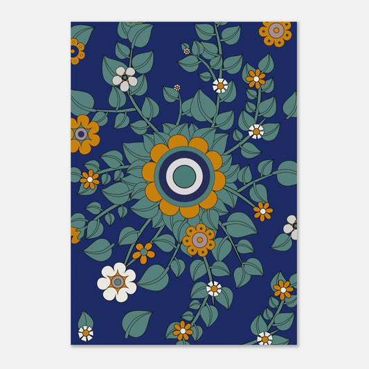 Illustration av blommor i 70-talsfärger