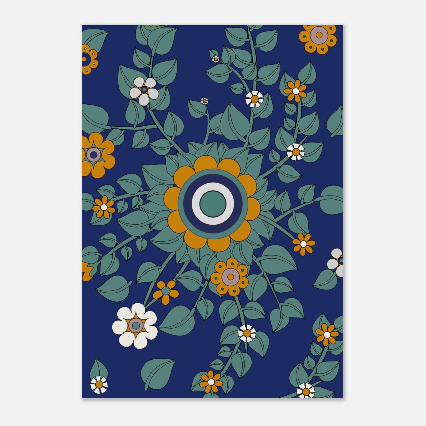 Illustration av blommor i 70-talsfärger