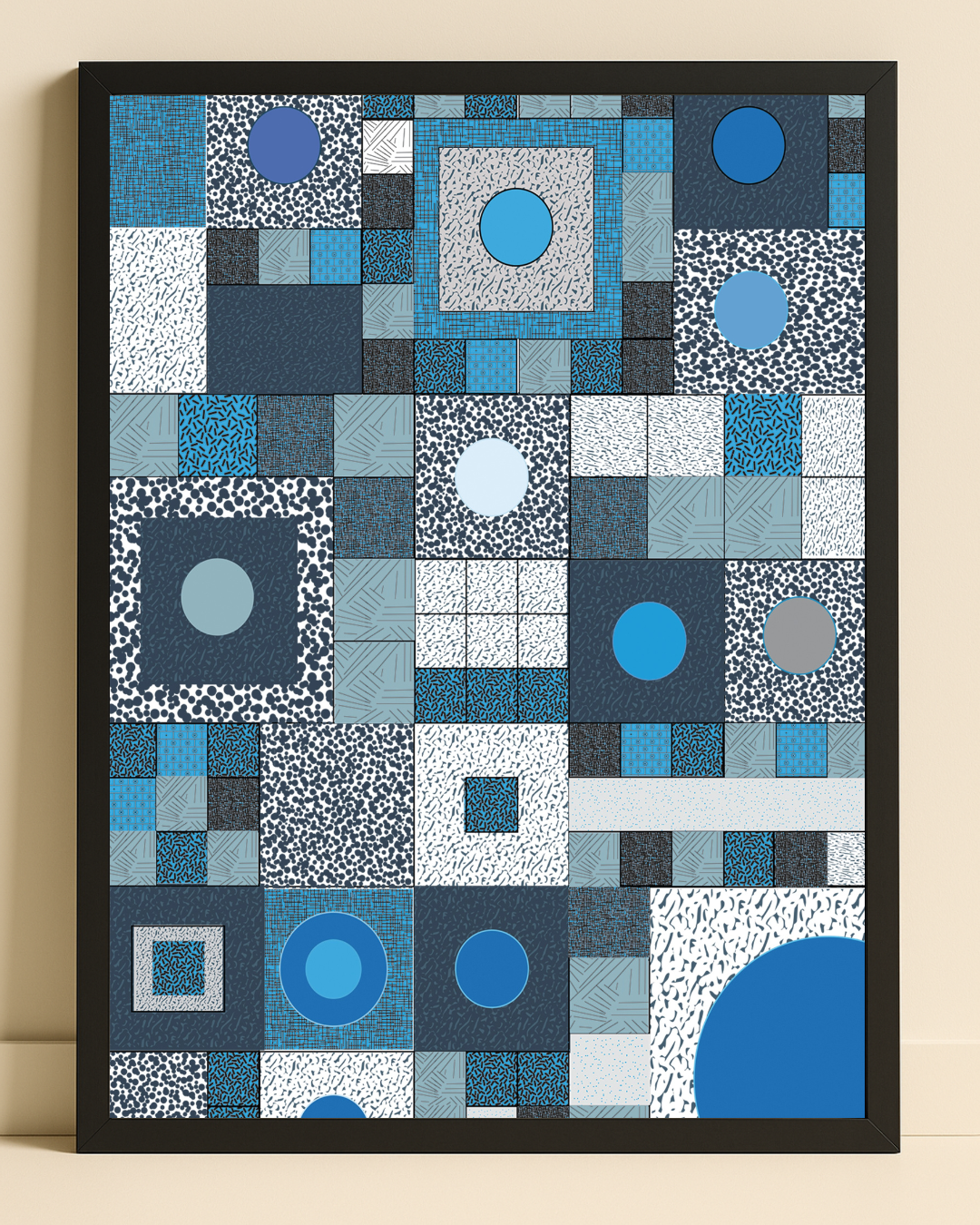 Illustration av blått kakel 70-tal med ram