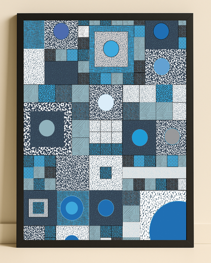 Illustration av blått kakel 70-tal med ram