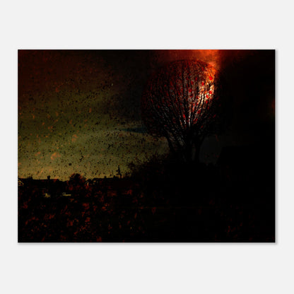 Retroposter på ett träd i ballongformat med rött moln