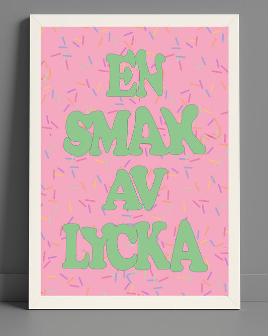 Retroposter med texten En smak av lycka i nostalgisk retrostil