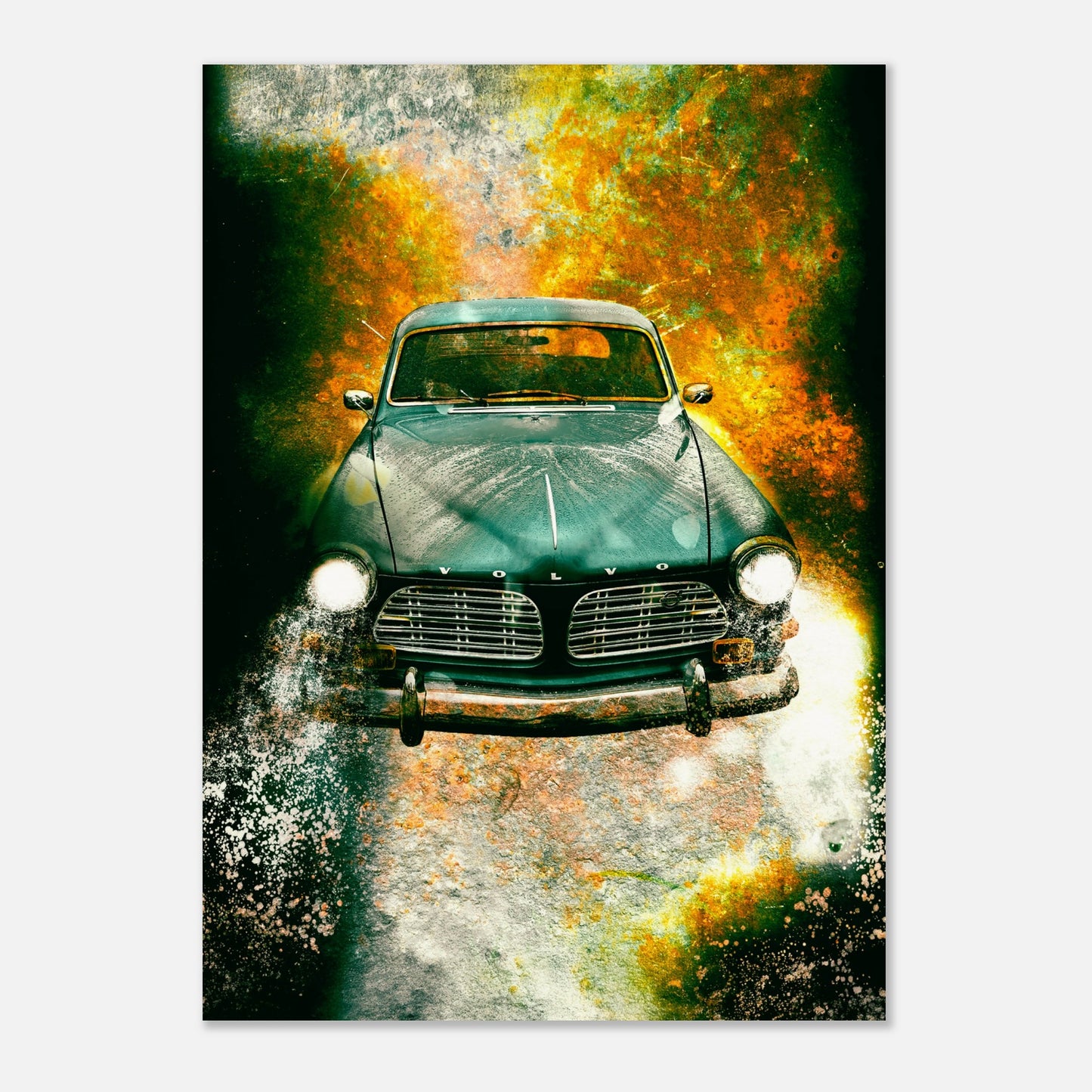 Retroplansch på en Volvo Amazon i olika bakgrundsfärger