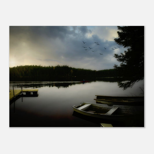 Badplats vid Spånsan Dalarna en solnedgång