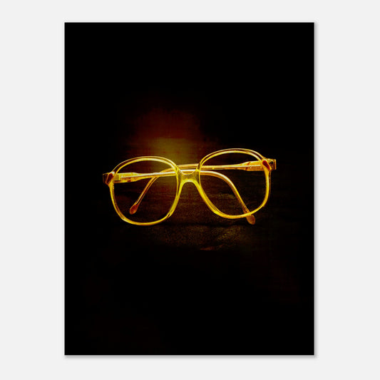 Retroaffisch med motiv av 70-talsglasögon