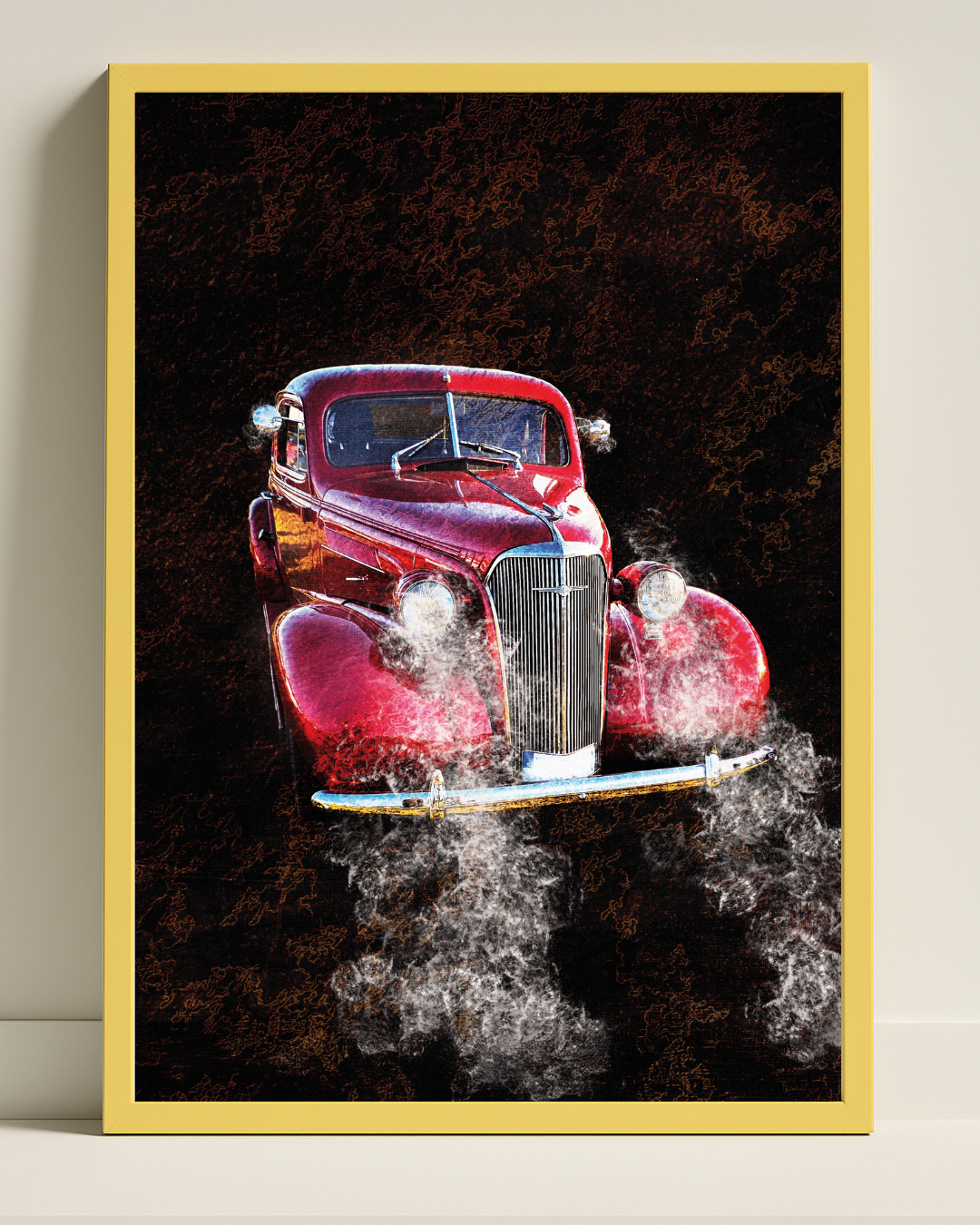 Inramat foto av en röd Chevrolet 