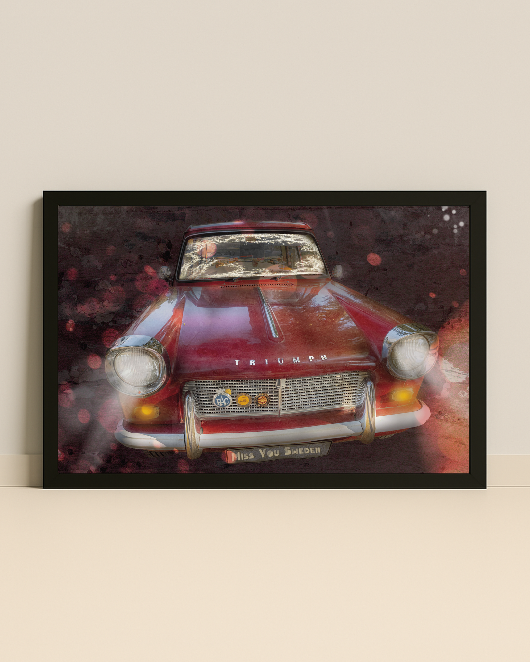 Retroplansch på en Triumph Herlad inramad