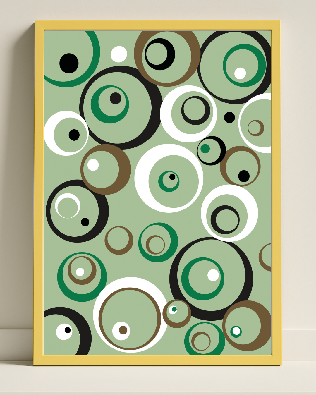 Illustration av cirklar i olika storlekar i grönbrun nyans