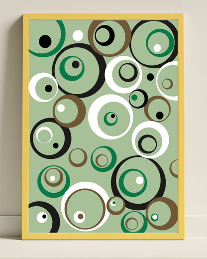 Illustration av cirklar i olika storlekar i grönbrun nyans