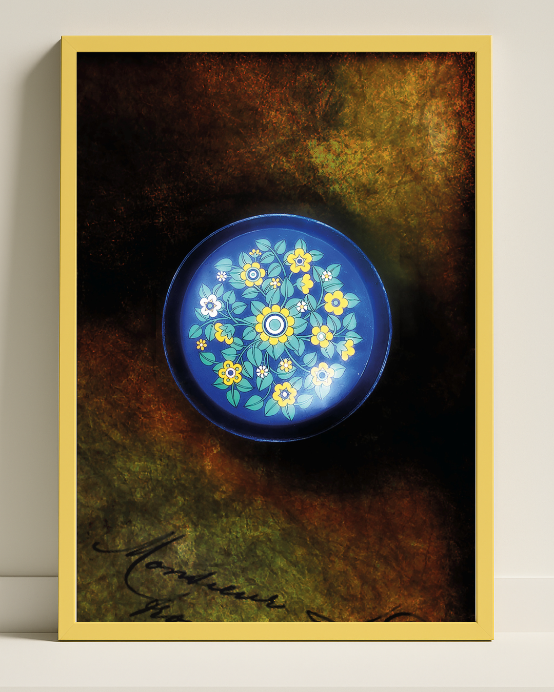 Retro poster med 70-talsbricka och blommönster